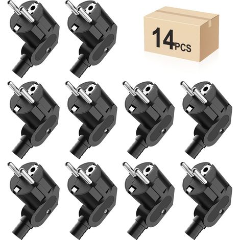 Lot de 14 fiches coudées - Fiche d'alimentation 230 V - Fiche de contact de protection avec douille de protection - Prise européenne pour câble de 8 à 10 mm - IP20 - Durable et incassable (1/5)