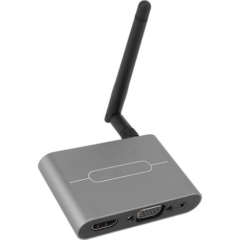 Adaptateur d'affichage sans fil VGA double interface 4K avec émetteur-récepteur et antenne externe, compatible 2,4 GHz et 5 GHz. (1/5)