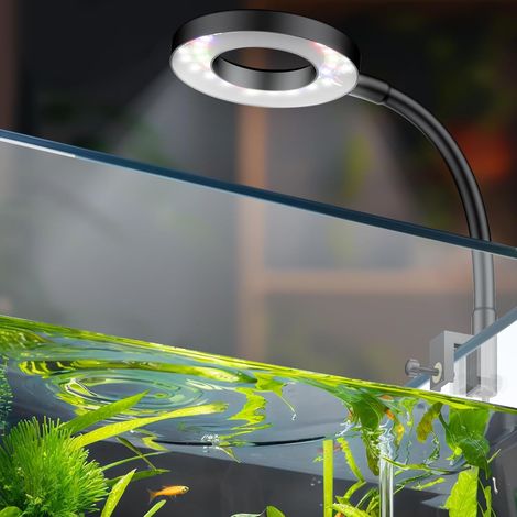 4.5 W Lampe d'aquarium LED pour aquarium de 3,8 à 38 L Lampe d'aquarium à pince mobile USB avec lumière blanche, bleue, rouge et verte à spectre complet et dimmable avec minuterie
