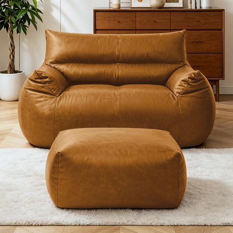 Sillón puff ergonómico de tela tech marrón OKMYHOME (1/2)