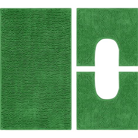 Set Tappeti Bagno Parure 3 Pezzi Super Morbido Con Fondo Antiscivolo Verde