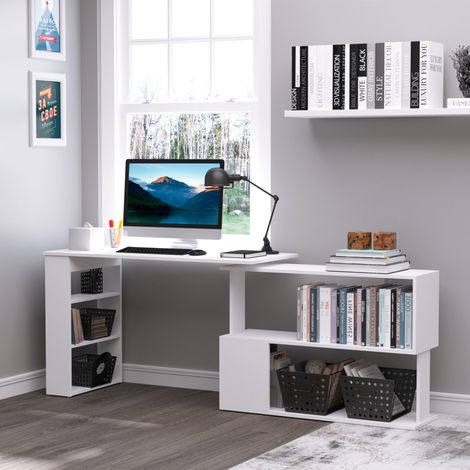 Scrivania ad Angolo con 5 Ripiani, 120 x 100 x 74.5cm, Bianca