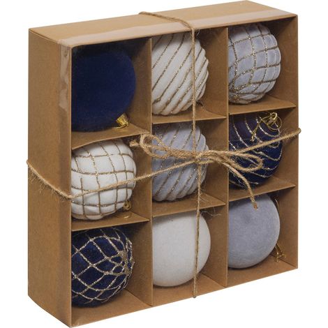 Déco de sapin Lot de 9 Boules de Noël D 8 cm - Bleu Gris Blanc pailleté - Feeric Christmas (1/5)