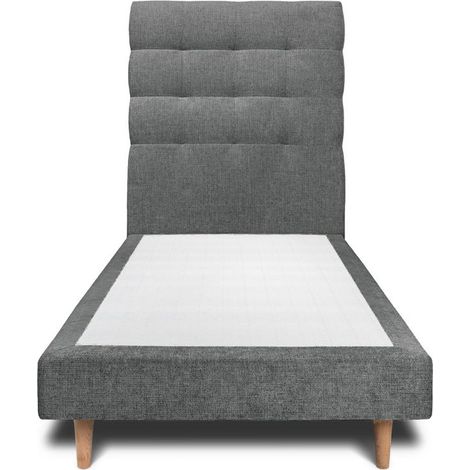 Lit 90x190cm avec tête de lit capitonnée tissu et sommier tapissier gris anthracite - Hauteur totale : 29cm (1/4)
