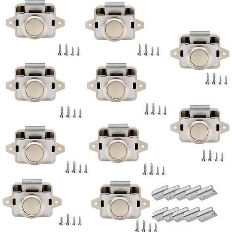 10 Pièces Verrous à Bouton-Poussoir,14-16 mm Serrure de Meuble,pour Camping-Cars, Yachts, Bateaux, RV Camping Armoire, Caravane (Nickel perlé) (1/5)