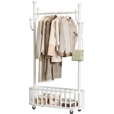 Porte-vêtements, Construction en métal robuste, Design gain de place, Blanc, 80cm de largeur (1/2)