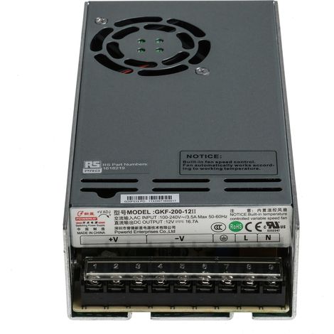 Alimentation à découpage intégrée, RS PRO 200W, 1 sortie à 12V c.c. 16.7A ( Prix pour 1 ) (1/3)