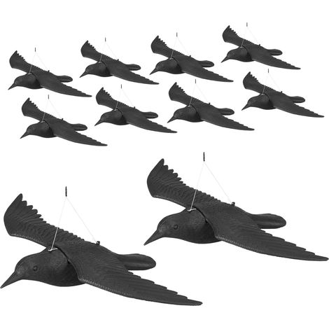 Relaxdays 10x Crow Bird Repellent, Scarecrow Decoration, Realistic, Flying Decoy Pest Control, 8 x 58 x 41 cm, Black