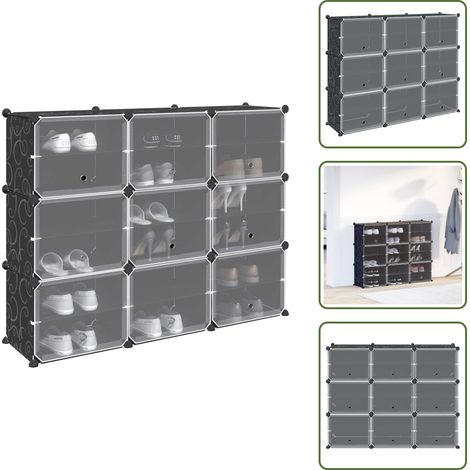 vidaXL Regalsystem mit 9 Würfeln und Türen Schwarz PP (1/5)