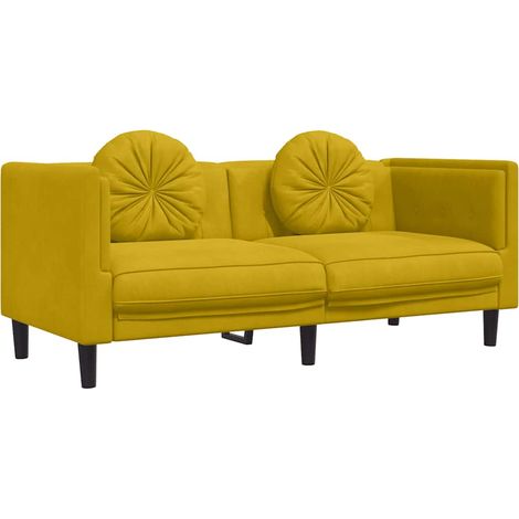Sofa mit Kissen 2-Sitzer Gelb Samt vidaXL