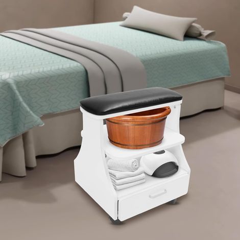 Salon Trolley mit Kissen, 3-Stufige Aufbewahrungswagen für Maniküre und Pediküre Werkzeuge, Trolley-Wagen für Fußbäder, Pediküre, Salon-Zubehör, 52  41  55cm Schwarz
