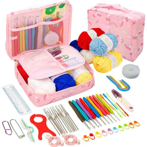 Ensemble de crochets avec sac de rangement, kit complet de crochet, aiguilles à tricoter et à tisser, accessoires et outils de couture pour débutants en loisirs créatifs. (1/5)