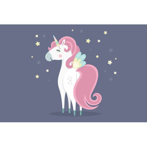 Papier peint panoramique Enfants - Licorne Etoiles - 130 cm x 87 cm (1/2)