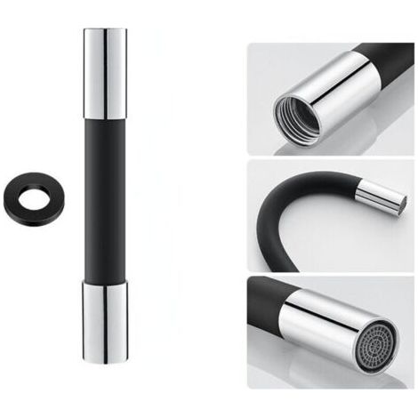 Noir 20cm Tuyau d'extension de robinet pulvérisateur à mousse d'eau tuyau d'extension flexible rotatif en silicone 360 ° de forme réglable, (1/4)