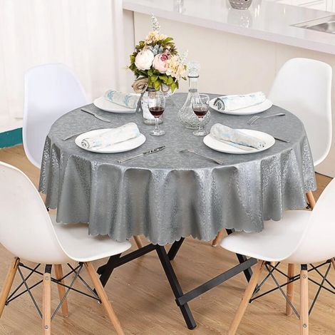 Nappe Ronde Toile Cirée Impermeable Nappe Ronde PU 160 cm Ecologique Nappe de Table Anti-Taches Nordique Lavable Entretien Facile pour Cuisine Restaurant(Gris) (1/5)