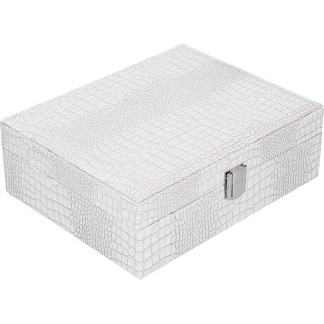 Mehrlagige Schmuckschatulle aus weißem Kunstleder, tragbare Aufbewahrungsbox für Sammler (1/5)