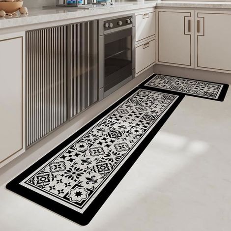 Tapis Cuisine Antidérapant 45 x 150 cm Tissé Tapis de Couloir Tapis de Cuisine Devant Evier Lavable Anti-saleté