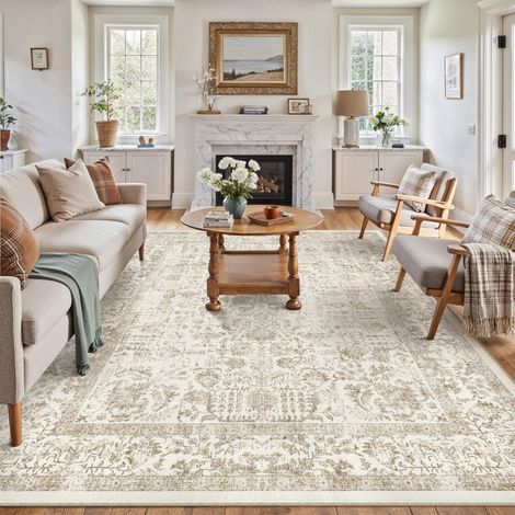 Vintage Tapis Salon 200x300cm Marron Lavable en Machine Rug Chambre Adulte Grand Rugs,Descente de Lit, AntidéRapant Carpet,Interieur Doux Poil Ras,Salle a Manger Carpets,Bureau (1/5)
