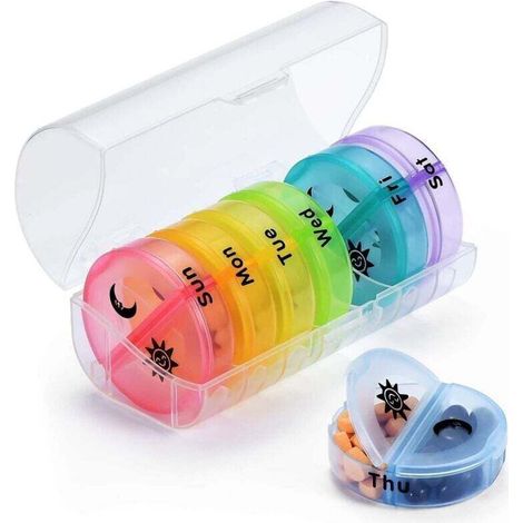 Pilulier Semainier Matin et Soir, Grand Pilluliers Medicaments 7 Jours 14 Compartiments Pilulier Hebdomadaire 2 Fois par Jour(transparent + coloré) (1/4)