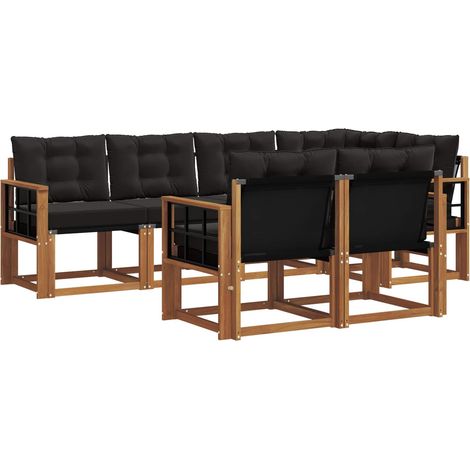 Set di divani da esterno con cuscino 7 pz  Salotto da Giardino Naturale e Nero (1/5)
