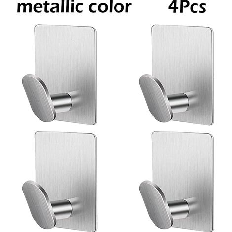 (Lot de 4 crochets métalliques pour salle de bain), crochets muraux adhésifs, porte-serviettes en acier inoxydable, accessoires de salle de bain et de cuisine, crochets multi-usages (1/5)