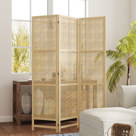 Paravento divisorio pieghevole 3 pannelli rattan 135x180 OKMYHOME (1/5)