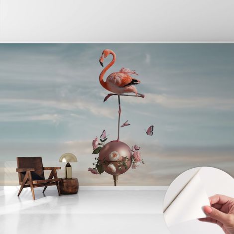 Papier peint adhésif autocollant pour salon chambre à coucher tendance et originale Flamant rose élégant 416x254 cm (1/5)