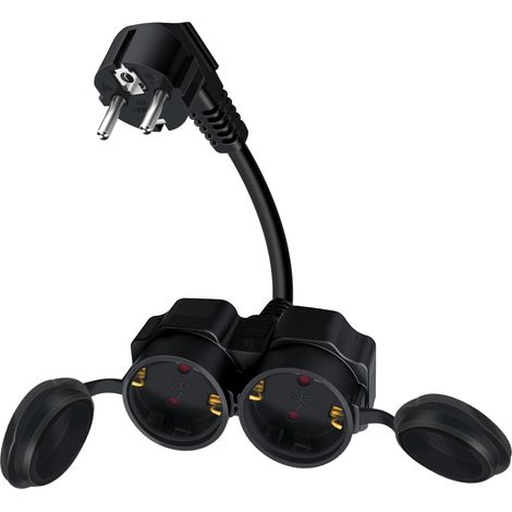 Rallonge avec 2 Prises Schuko 16A 250V Rallonge Double Prise Schuko IP44 Cable D'extension pour Maison, Bureau, Intérieur ou Extérieur (25cm) (1/5)