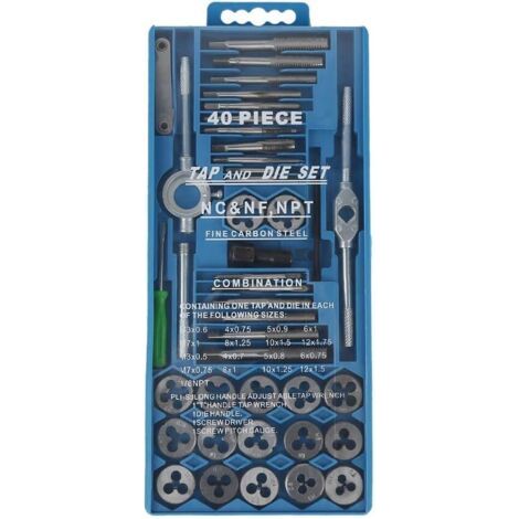 Coffret de 40 Pièces Tarauds et Filières en Acier Allié au Tungstène Métrique Taraud et Filière Vis Outils de Coupe Kit de Filetage de Forage Conique avec Étui de Rangement M3 - M12 (1/5)