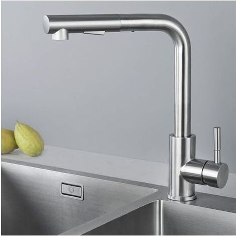 Robinet Cuisine Douchette Noir, Mitigeur Cuisine avec Douchette Extractible, Robinetterie de Cuisine Brossé Inox 304, Mitigeur Evier Rotatif à 360°, Robinet Evier 2 Jets(Inox Brossé) (1/5)
