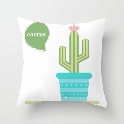 Taie D'oreiller - Coton Linen - Imprimé Cactus - Double Face - Pour Canapé Chaise Bureau Lit Voiture - 40x40 cm (1/5)