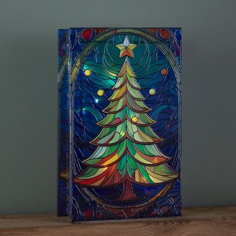21cm Battery Operated Double Sided Stained Glass Christmas Tree Decoration with LEDs (1/5)