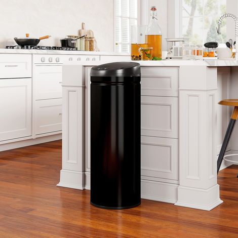 Automatischer Küchenabfalleimer, 50 l, Edelstahl, mit Soft-Close-Deckel, 30,5 x 30,5 x 85 cm, schwarz