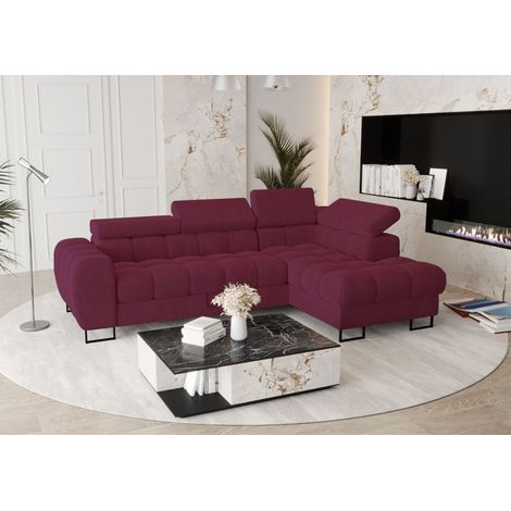 Ecksofa Schlafsofa BASTIEN in Stoff Terra Bordeauxrot Ottomane Rechts