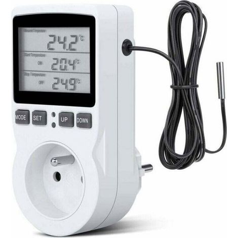 Prise Thermostat - Prise Minuteur Digital - Programmable Avec Sonde Externe - Pour Chauffage Et Climatisation - 1 Pièce