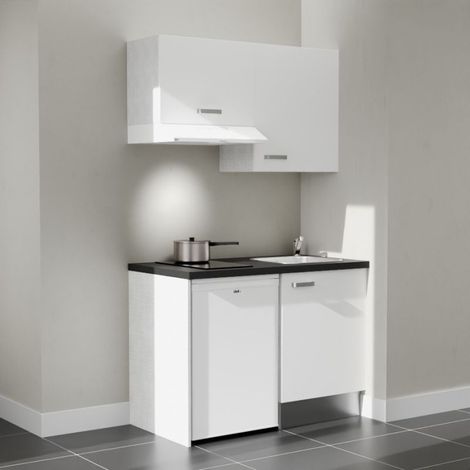 Kochnischen K01L-PT - 120 cm - Laminatplan, spüle Edelstahl, - Weiße Front - strukturierte schwarze Arbeitsplatte - Kredenzen nein + Haushaltsgeräte weiß (1/5)