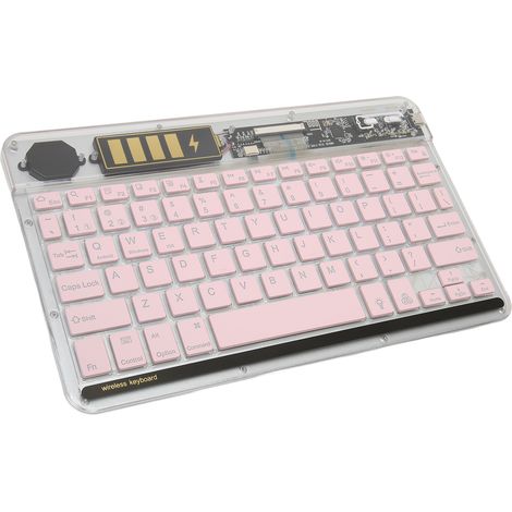 Clavier Bluetooth sans fil transparent 10 pouces, connexion multi-appareils, rétroéclairage, ultra-fin, pour tablettes, ordinateurs portables et téléphones (rose).
