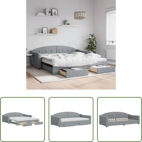 vidaXL Doppelbett - Tagesbett Ausziehbar mit Schubladen Hellgrau 100x200 cm Stoff (1/5)