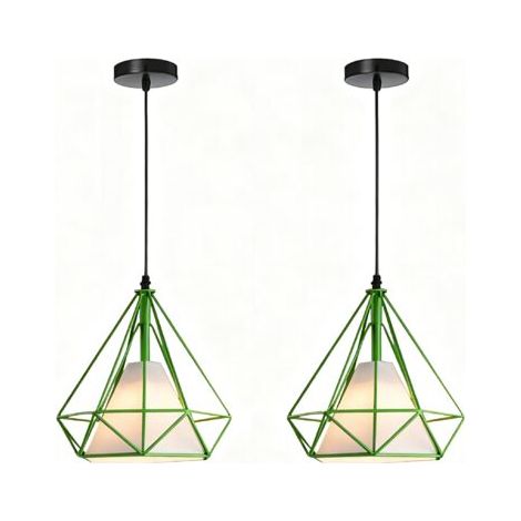 royaluxe- (2X) Lampe De Plafond En Fer Plafonnier Vintage En Forme De Cage De Diamant 25CM Lustre Rétro (Vert) (1/5)
