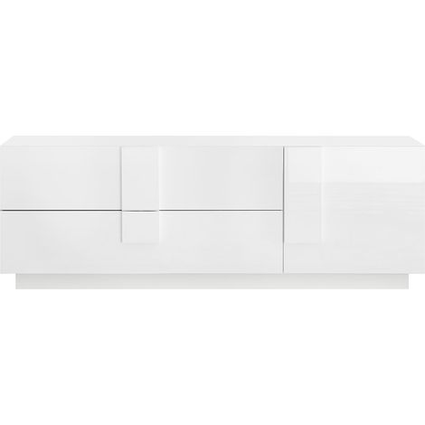 Mobile TV Moderno 1 Anta 2 Cassetti Jupiter 182x44x63 cm Bianco laccato lucido (1/4)