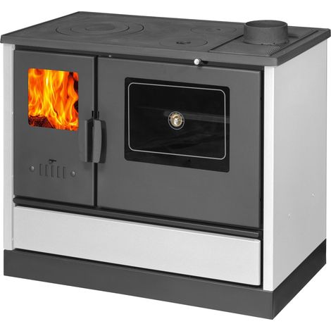 Cucina stufa riscaldamento a legna con forno focolare in ghisa con post combustione 7,9 kw Social bianca