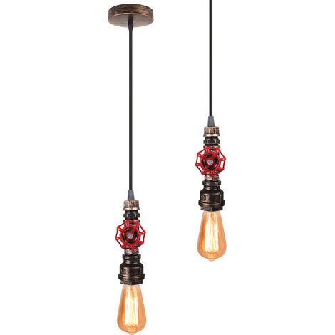 Retro LOFT Industrielle Suspension Tuyau de Fer Lustre Luminaire E27 pour Restaurant Bar Cafe 2PCS