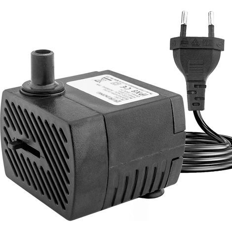 Mini pompe à eau (350 l/h, 5 W), pompe d'aquarium ultra-silencieuse avec moyeu en position haute, cordon d'alimentation de 1,5 m, 2 buses, convient pour les étangs, fontaines, statues, hydropon (1/4)