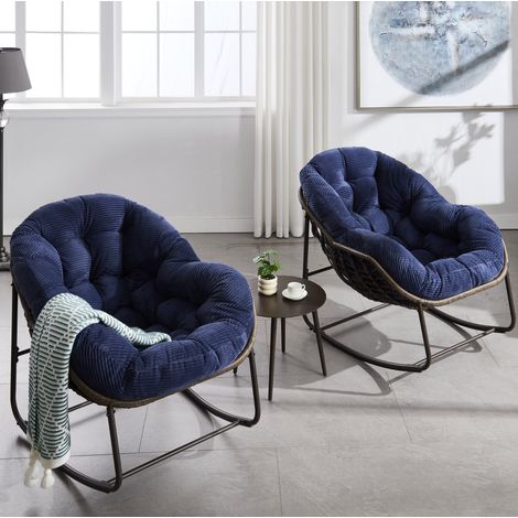 Poltrona a dondolo in rattan sintetico, cuscino imbottito, blu navy DESVIAE (1/5)