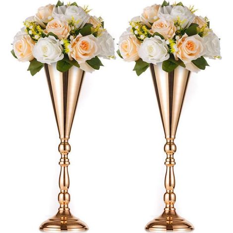 Vase d'arrangement de mariage en métal 2 pièces (2x L, or)