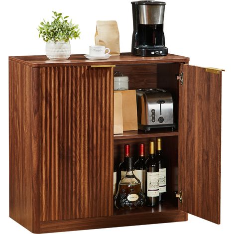 Buffet avec Étagères Réglables sur 3 Positions et Portes Rainurées, Salon ou Cuisine, Marron, 80 x 40 x 80 cm (1/5)