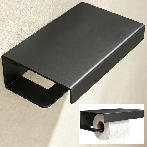 Mai & Mai Toilettenpapierhalter mit Ablage, Klopapierhalter WC aus Aluminiumlegierung, Toilettenpapier Halterung Rollenhalter Sandschwarz 20cm Lino-05 (1/5)