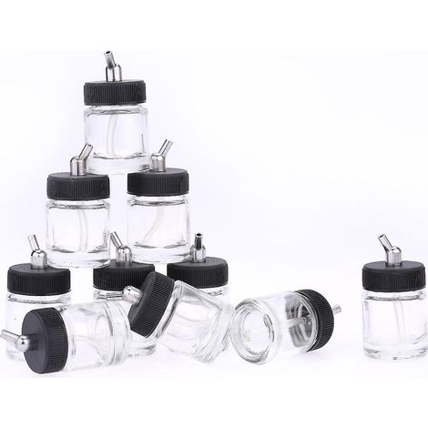 10 Glas-Airbrushflaschen mit 30°-Adapterkappen für Airbrushpistolen
