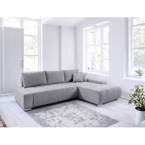 Ecksofa Sofa mit Schlaffunktion VOGAR Stoff Poso Hellgrau Ottomane Rechts (1/5)