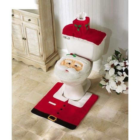 3Pcs Decorations De Noël Père Housse Abattant De Toilettes Santa Tapis De Bain Et Couvercle De Reservoir / Boîte De Mouchoirs-Ywey (1/5)